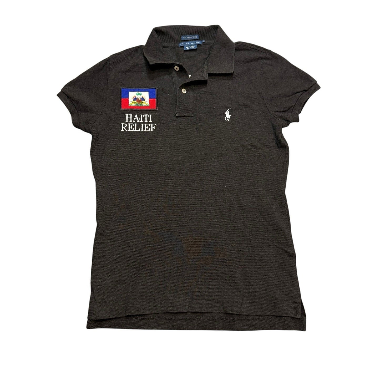 Vintage Polo Ralph Lauren Haiti Relief Women’s Polo Shirt Button-Up Black Size M Rare Logo