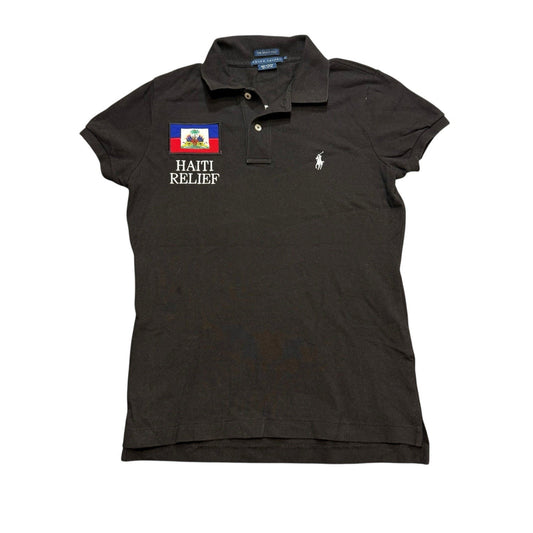 Vintage Polo Ralph Lauren Haiti Relief Women’s Polo Shirt Button-Up Black Size M Rare Logo