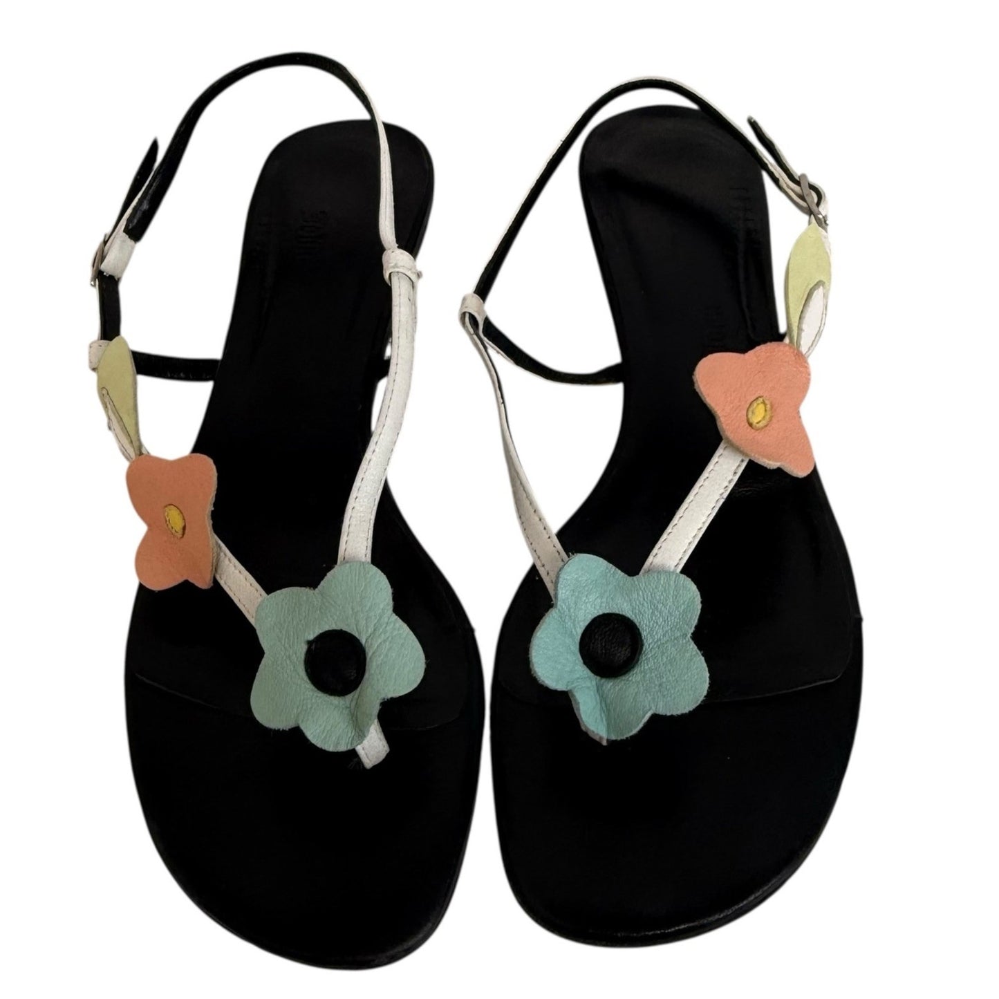 JOHN GALLIANO Black Leather Floral Shoes/Sandals EU 36 US 6 w/ Iconic Newspaper Box Women's