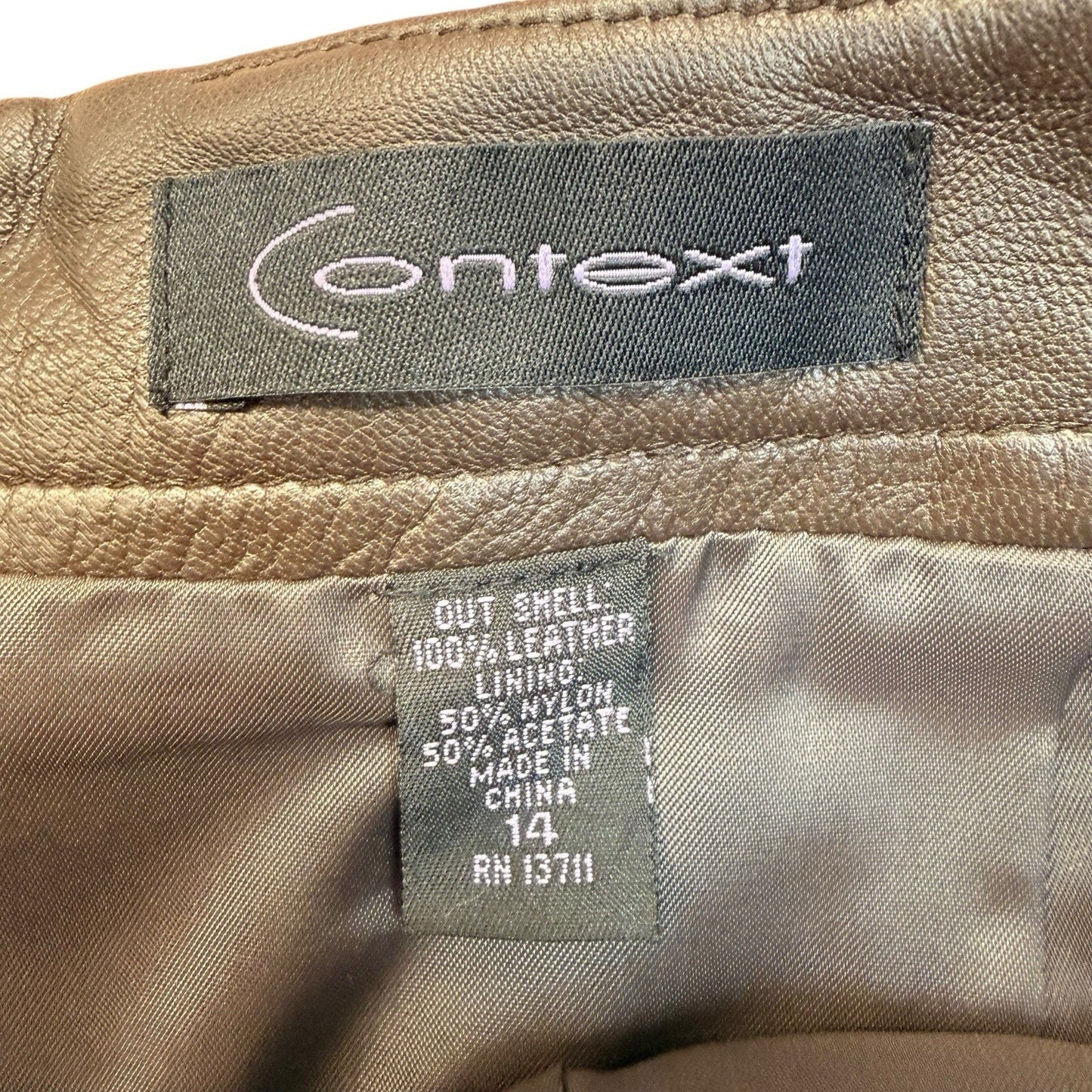 Context Brown Leather Skirt Suit Women’s Size 14 Blazer Pencil Skirt Set