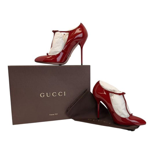 Women Gucci Vernice Crystal Rose Bed T-Strap Pumps 38.5 NIB 8-8.5 Luxury Shoes