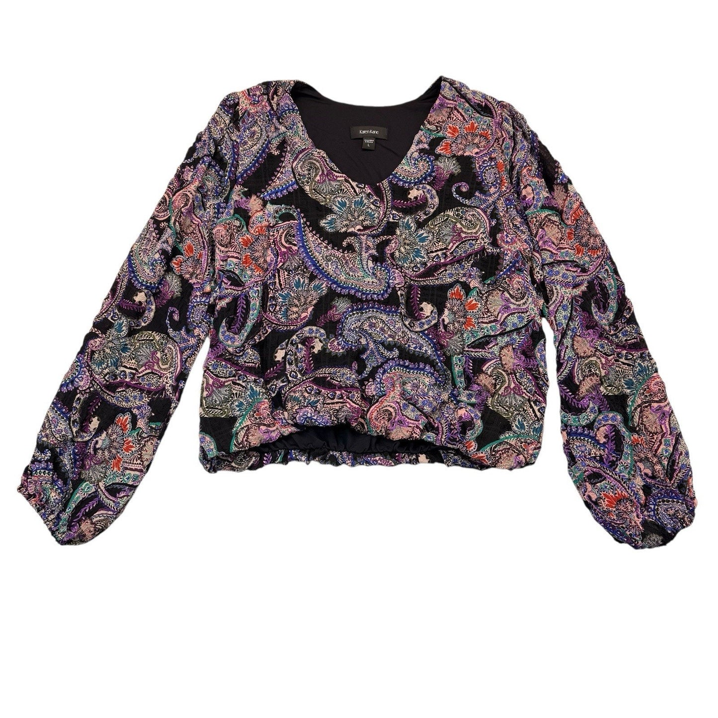 Karen Kane Paisley Blouse Large Majestic Magenta NWT $159 Women's