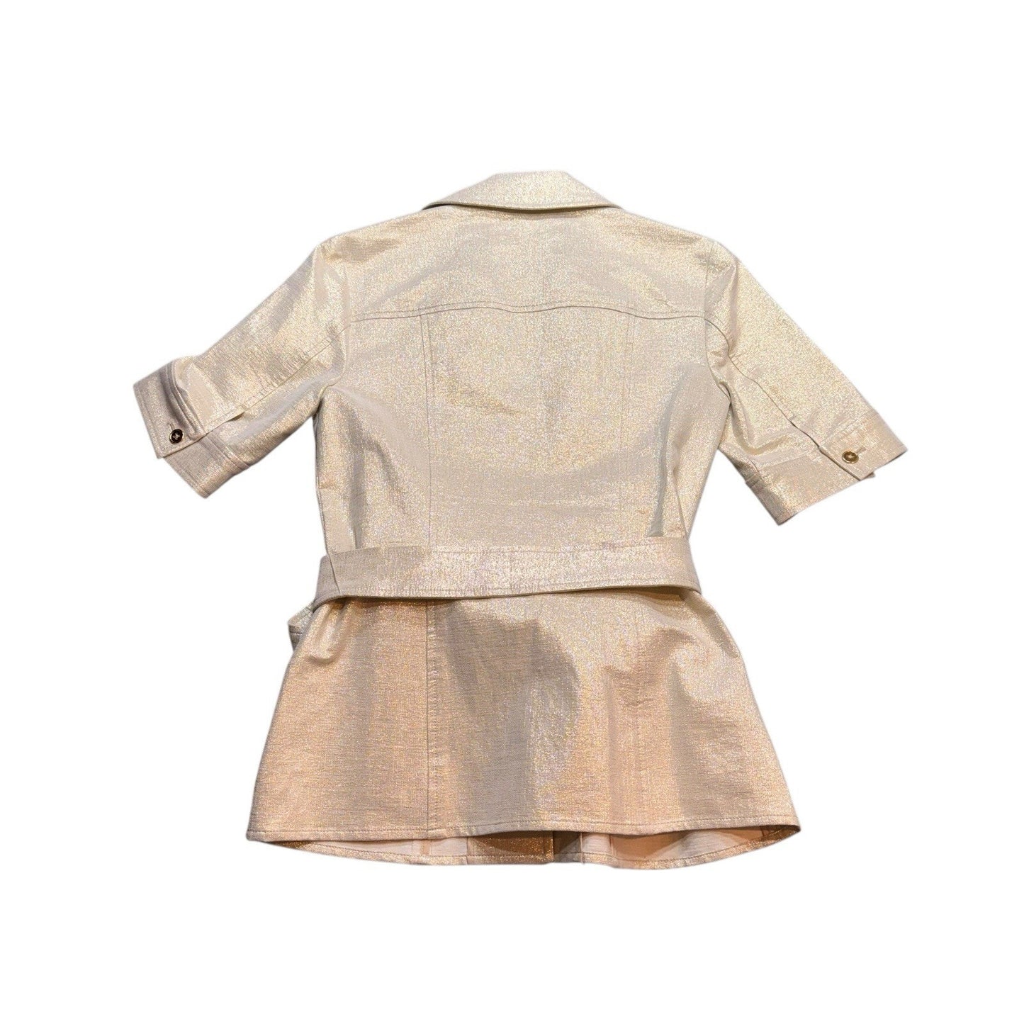 Doncaster Collection Gold Metallic Linen Blend Belted Jacket & Pants Set Sz 2 Women's SUIT, SET