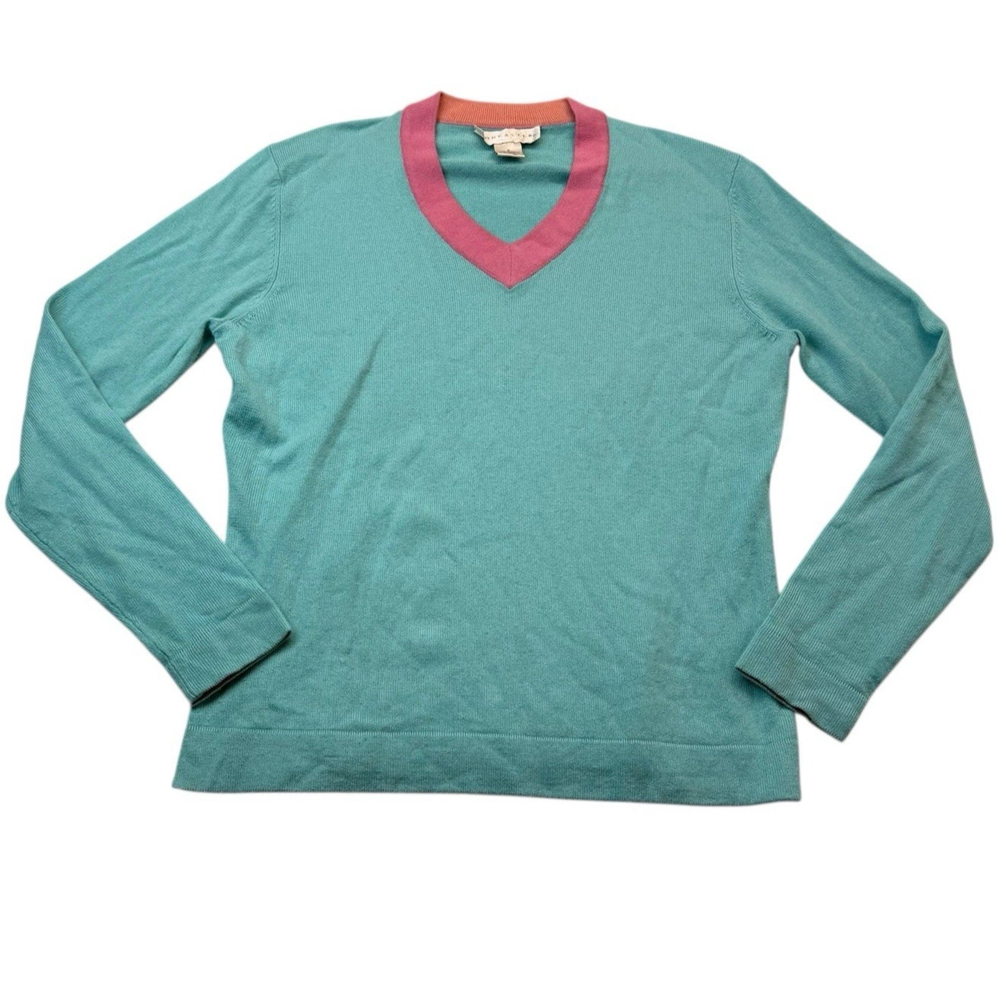 Vintage Doncaster Silk Cashmere Sweater Women’s Small Teal Pnk V-Neck Pullover
