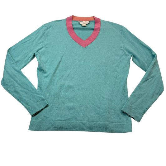 Vintage Doncaster Silk Cashmere Sweater Women’s Small Teal Pnk V-Neck Pullover