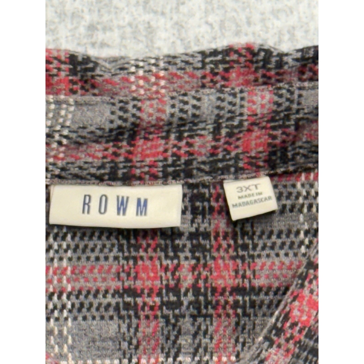 NWT ROWM Big Tall Men's Flannel 3XT Gray, Red, White, Black Button Down Long Slv