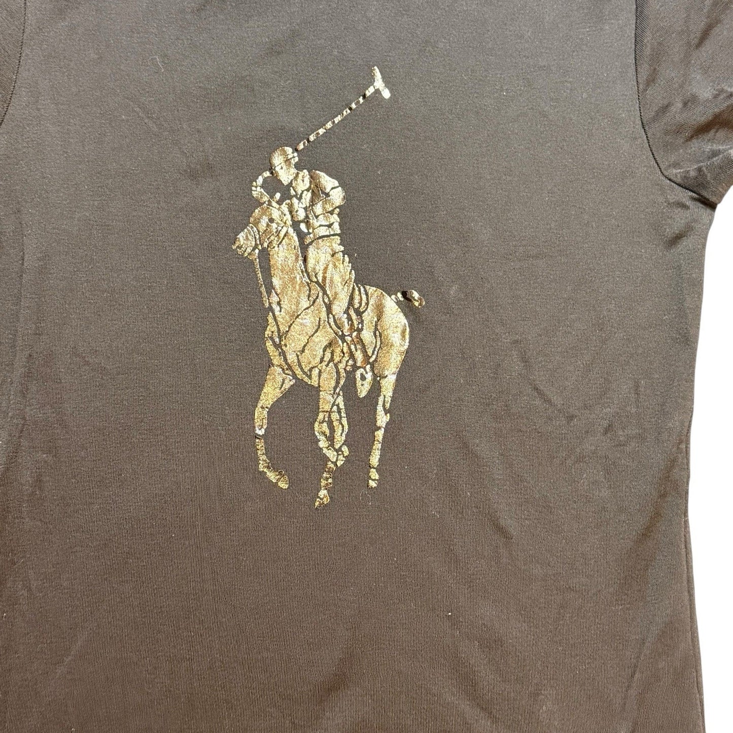 Y2K Ralph Lauren US Open Big Pony T-Shirt Women’s M Black Gold Logo Vintage Polo