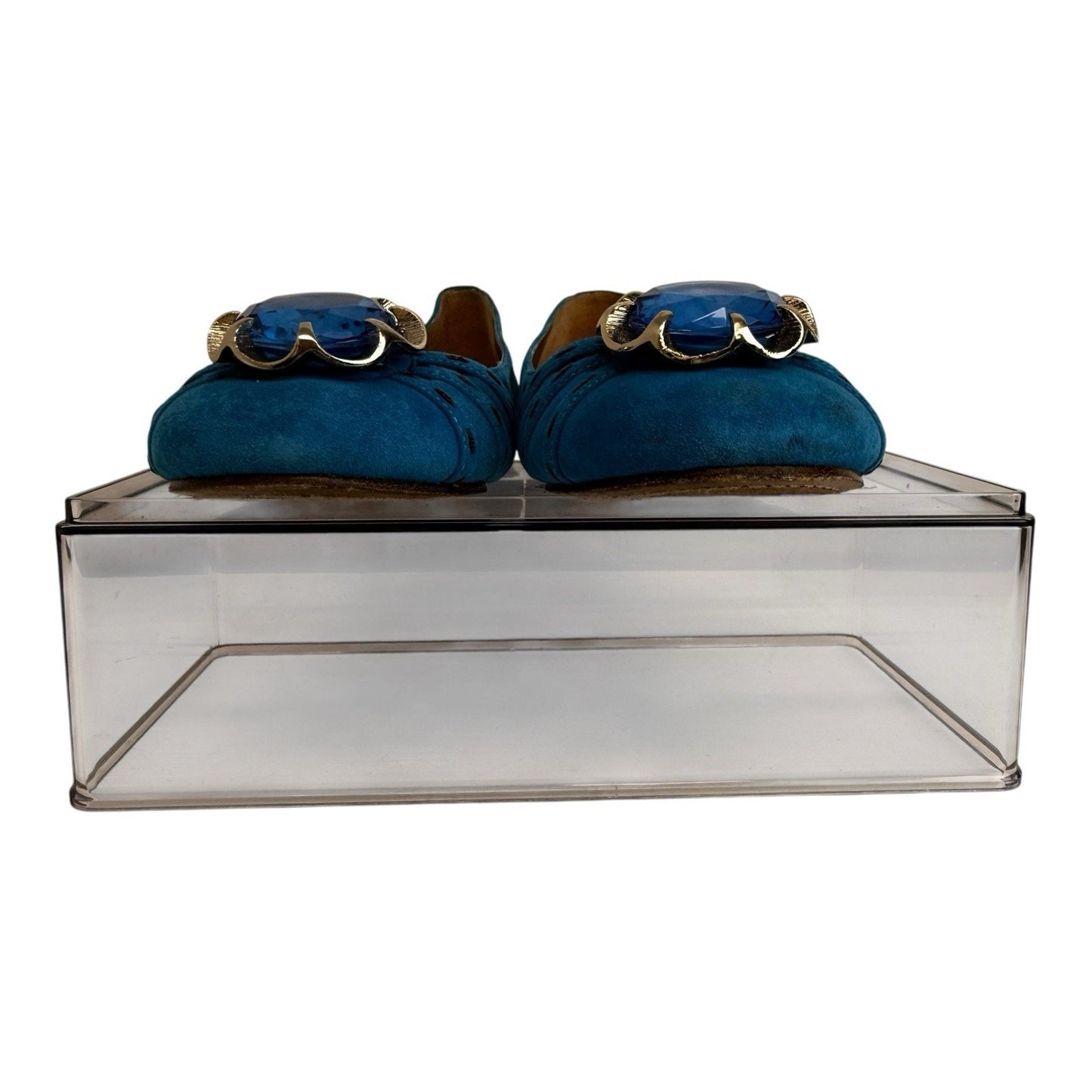 MARC JACOBS Suede Turquoise Jeweled Flats Women’s US 6B Boxed Large Blue Gem Toe Shoes