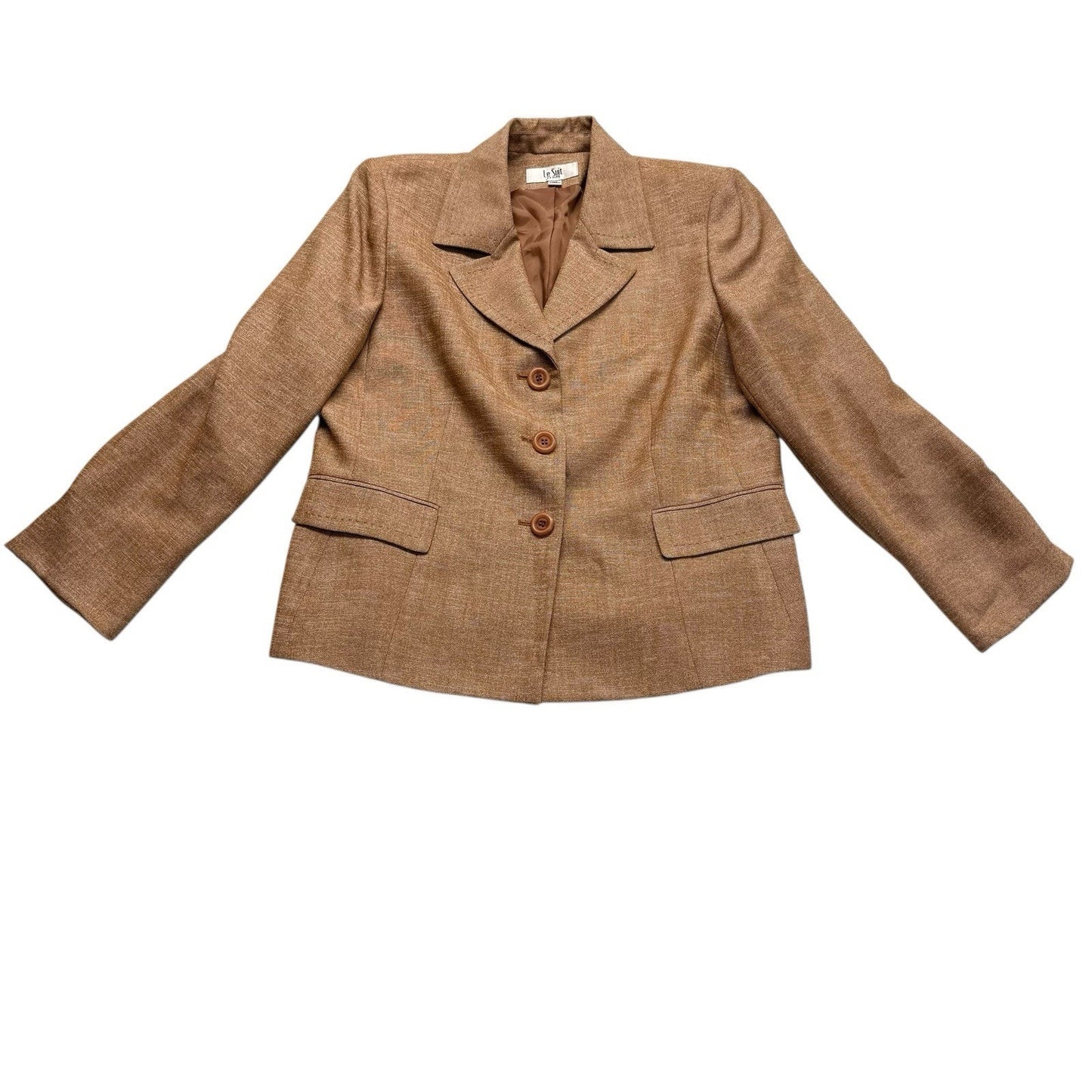 Le Suit Women's 16P Petite Tan 2 Piece Skirt Suit Blazer A Line Career
