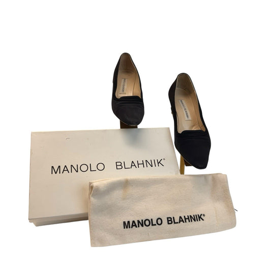 Manolo Blahnik Black Suede Pointed Toe Pumps Low Heel IT 35.5 Y2K Women's