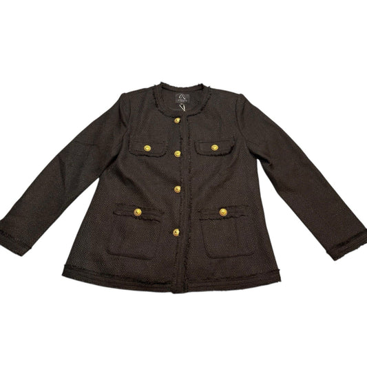 NWT M. Infisavo New York Women’s Black Blazer Size L Gold Button Tweed Jacket