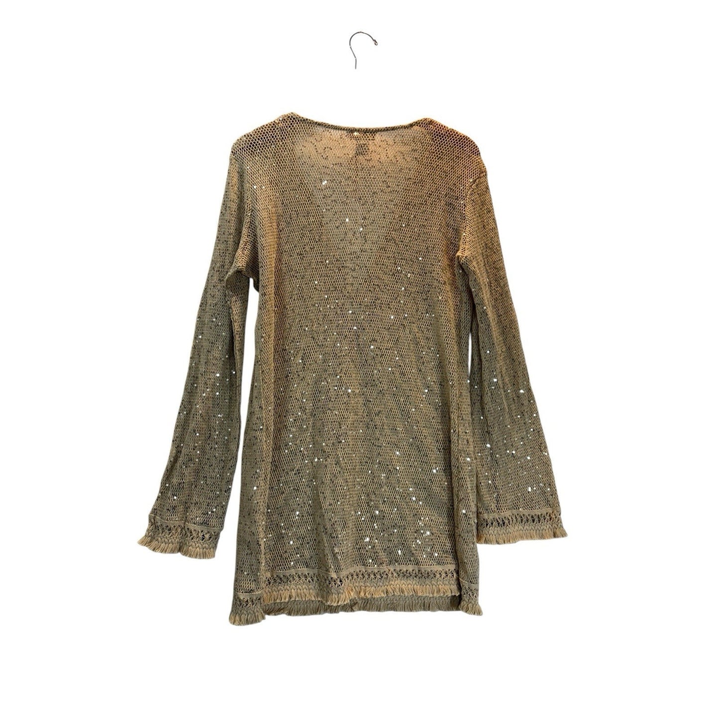 NWT Women’s House of Harlow 1960 Sequin Crochet Tunic Gold Metallic Knit Large Blouse