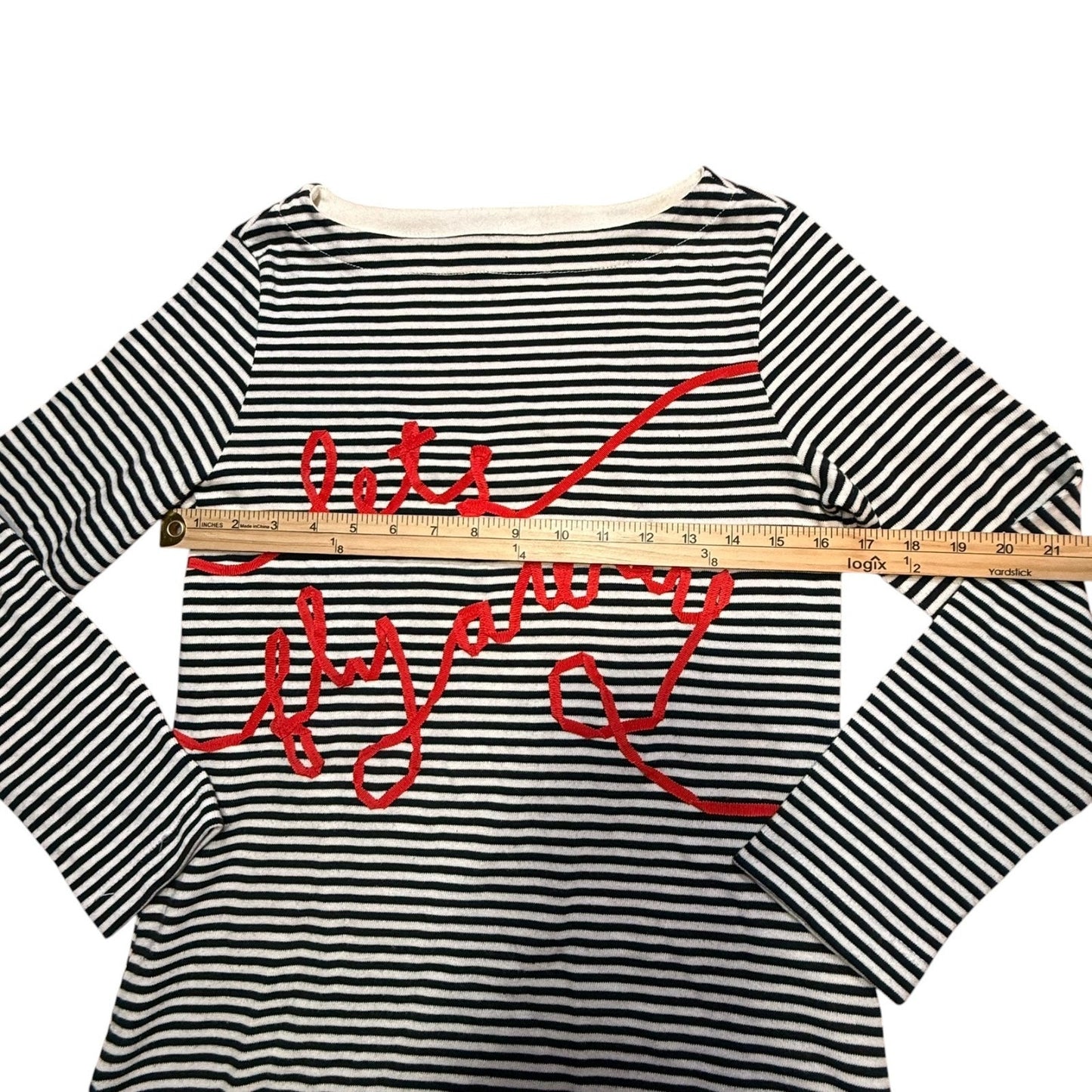 Y2K Kate Spade New York Striped Long Sleeve Graphic Top XS Let’s Fly Away Women's Blouse