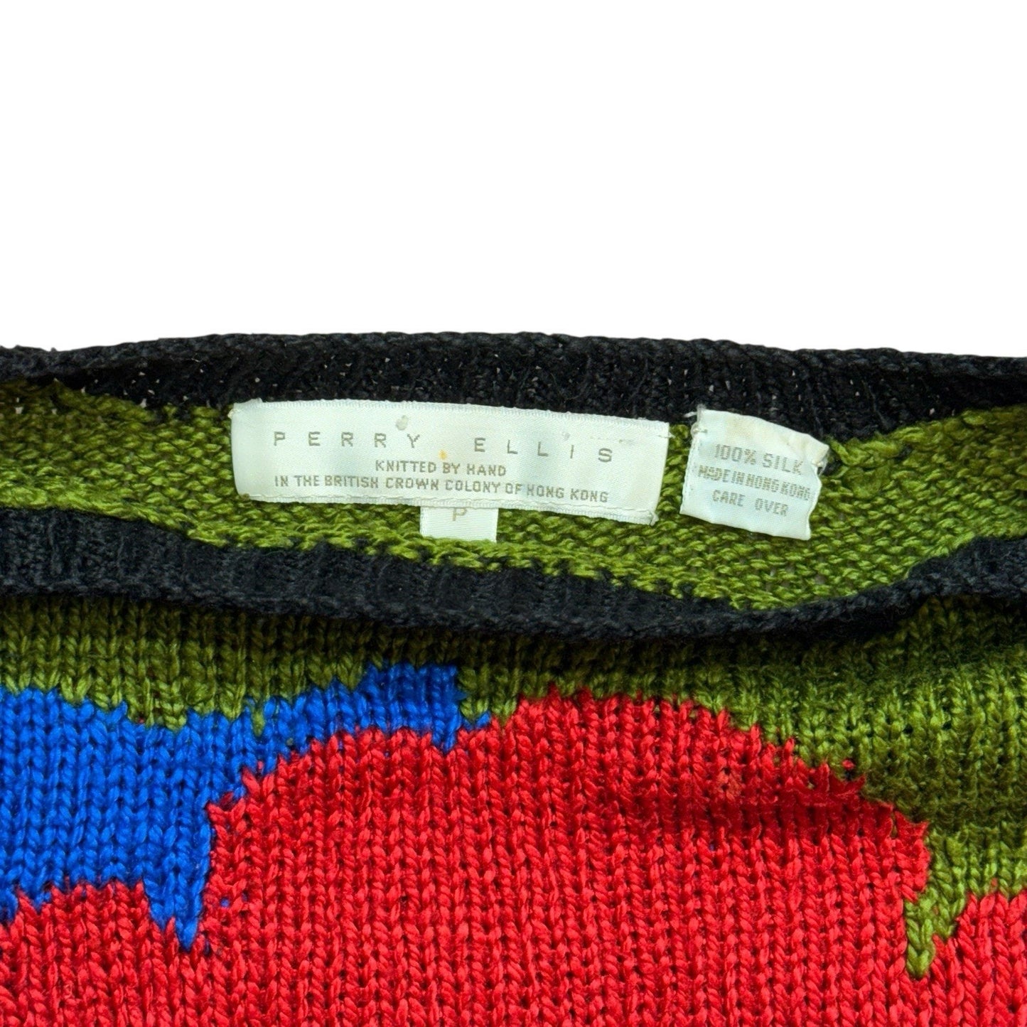 Perry Ellis Vintage Spring 1983 Hand Knit Silk Flower Intarsia Sweater Medium Women's