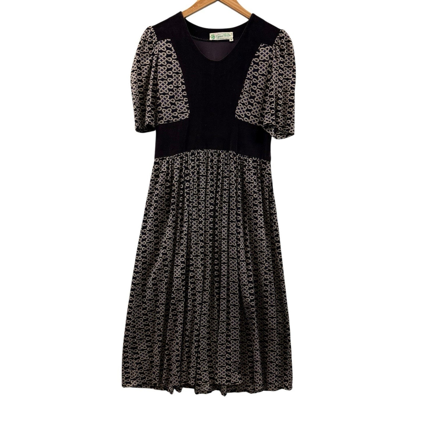 Vintage Gino Paoli Black Wool Dress Made in Italy Puff Sleeve Midi 8 Women's