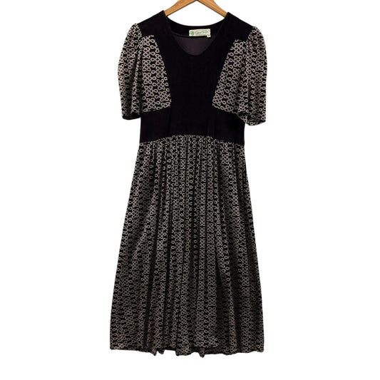 Vintage Gino Paoli Black Wool Dress Made in Italy Puff Sleeve Midi 8 Women's