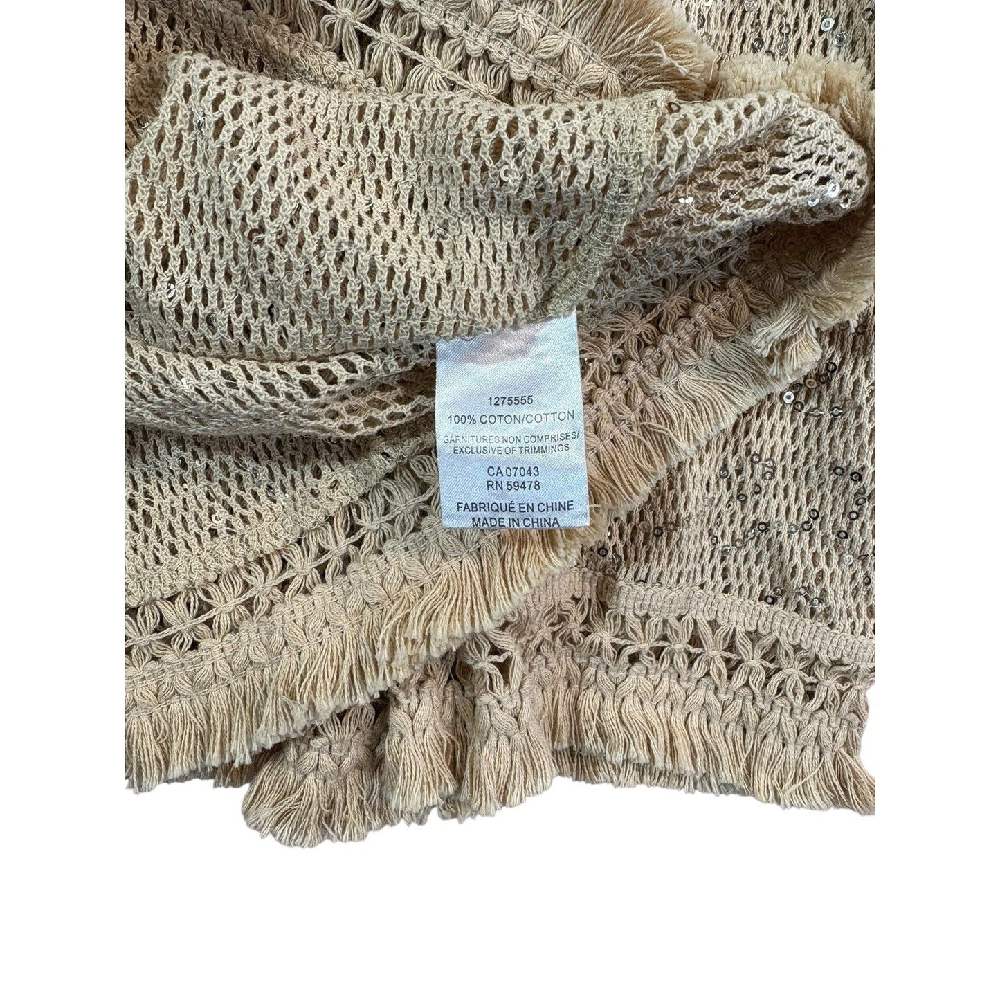 NWT Women’s House of Harlow 1960 Sequin Crochet Tunic Gold Metallic Knit Large Blouse