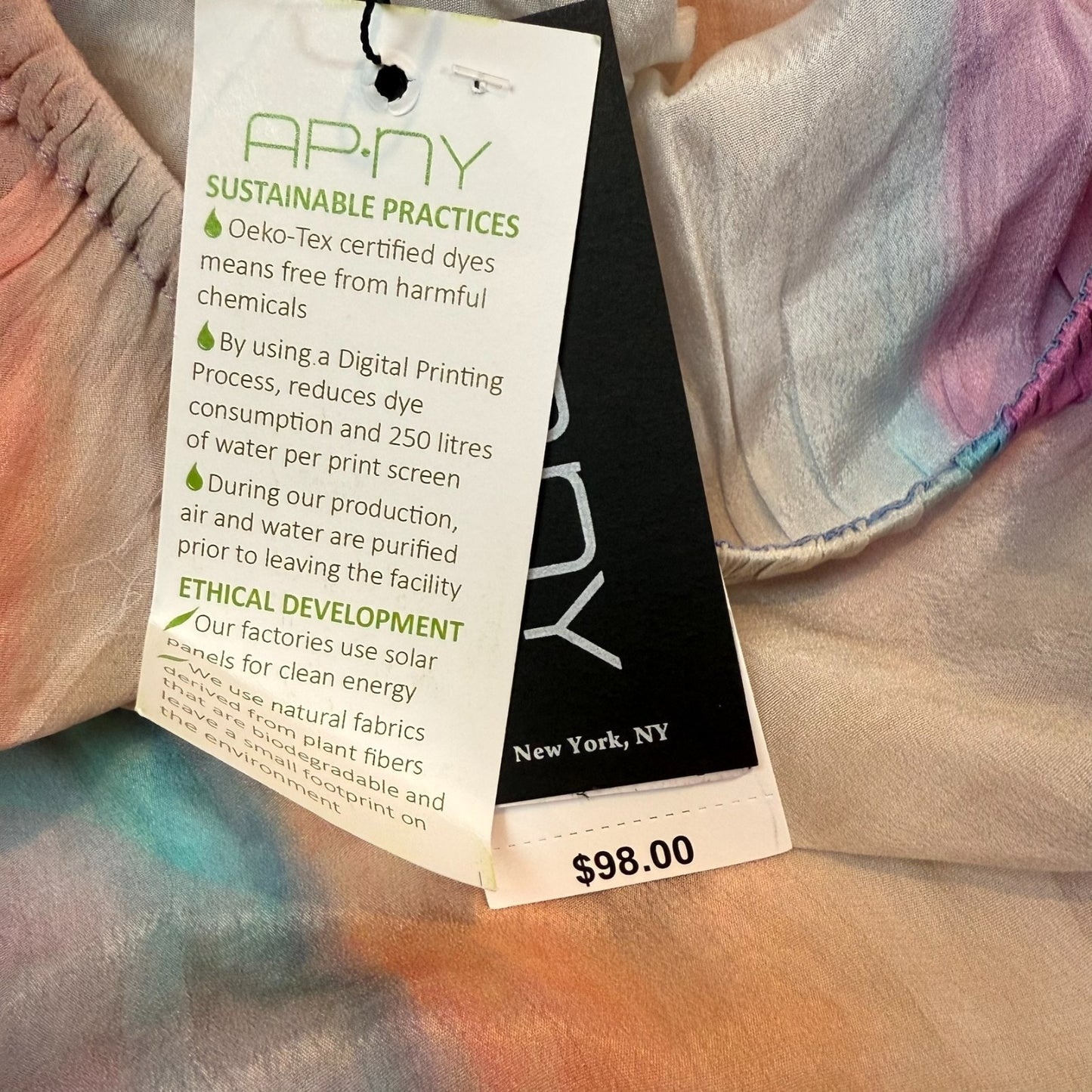 NEW APNY Women's Size Medium Multicolor Watercolor Print Puff-Sleeve Blouse