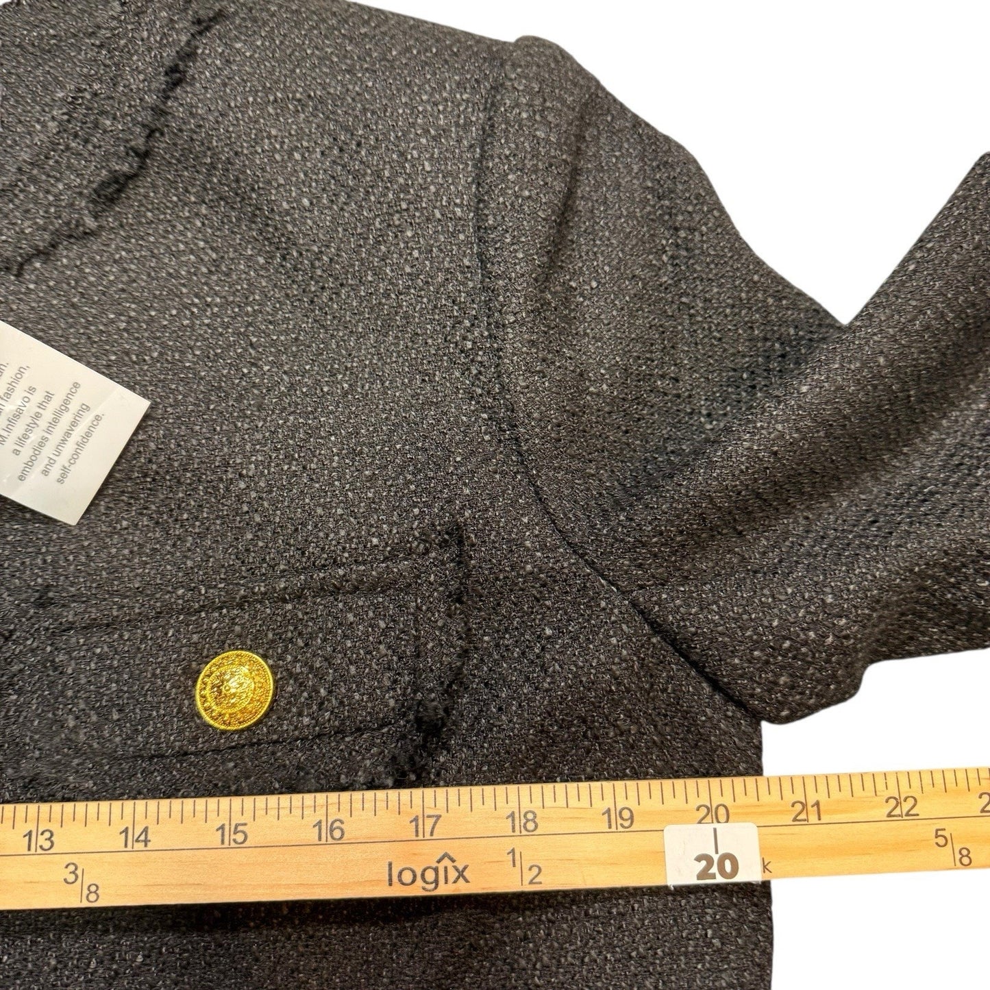 NWT M. Infisavo New York Women’s Black Blazer Size L Gold Button Tweed Jacket