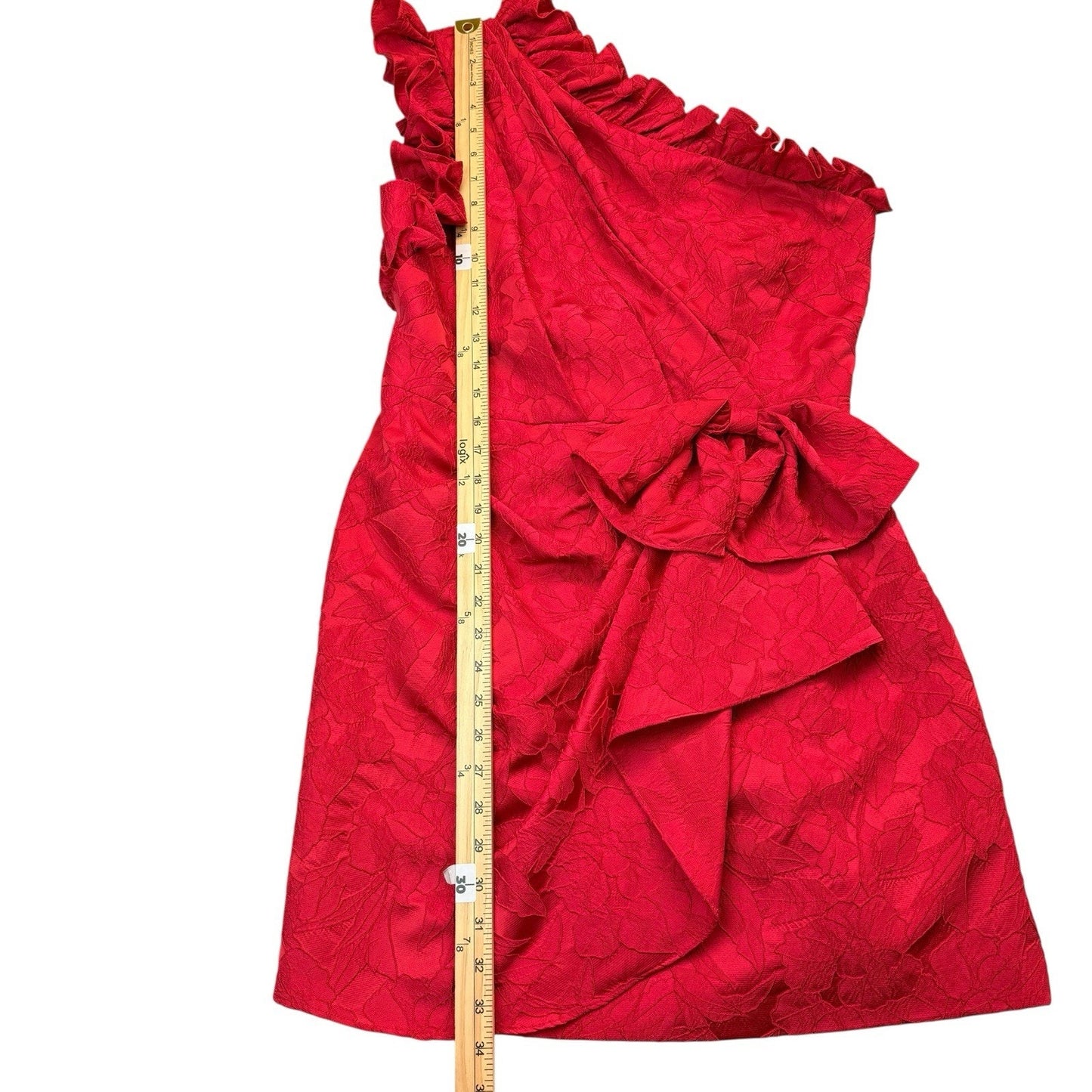 ML Monique Lhuillier Red One Shoulder Ruffle Cocktail Dress 12 NWT Women's