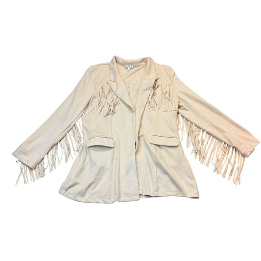 TCEC Fringe Jacket Large Cream Western Boho Moto Blazer Women's