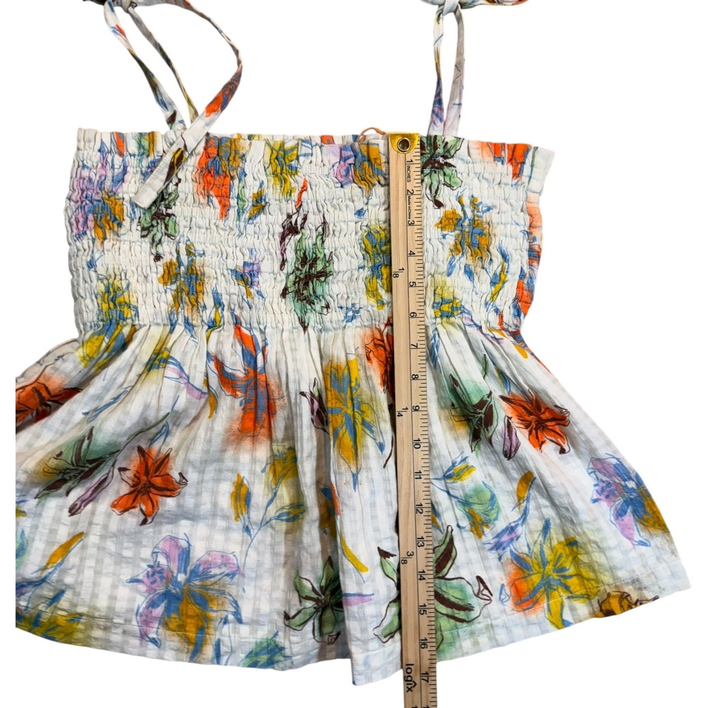 Tanya Taylor Lei Top Women's Small Floral Smocked Tie Strap Cotton NWT $195 Blouse