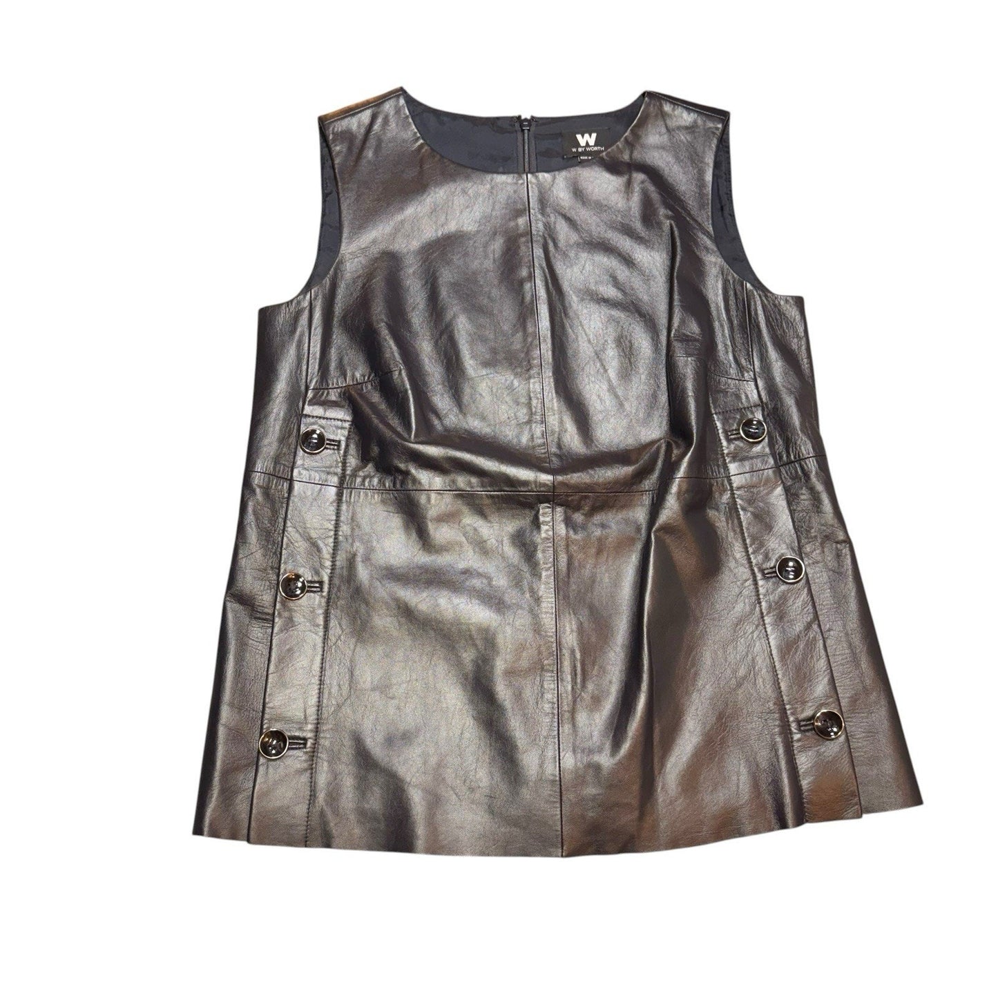 W by Worth Women’s Black Leather Sleeveless Top Size 0 Button Detail Blouse