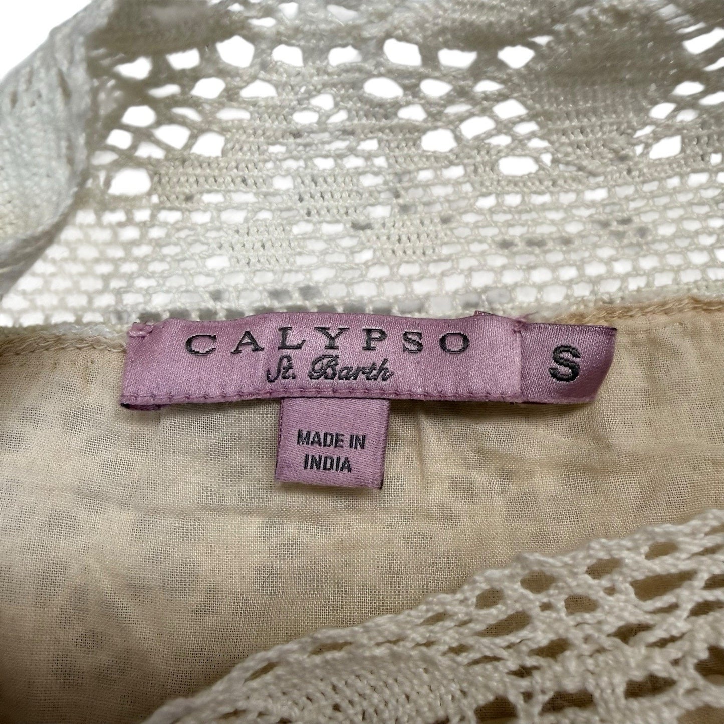 Y2K Calypso Boho Crochet Lace Mini Dress Ivory Embroidered Resort Shift S Women's