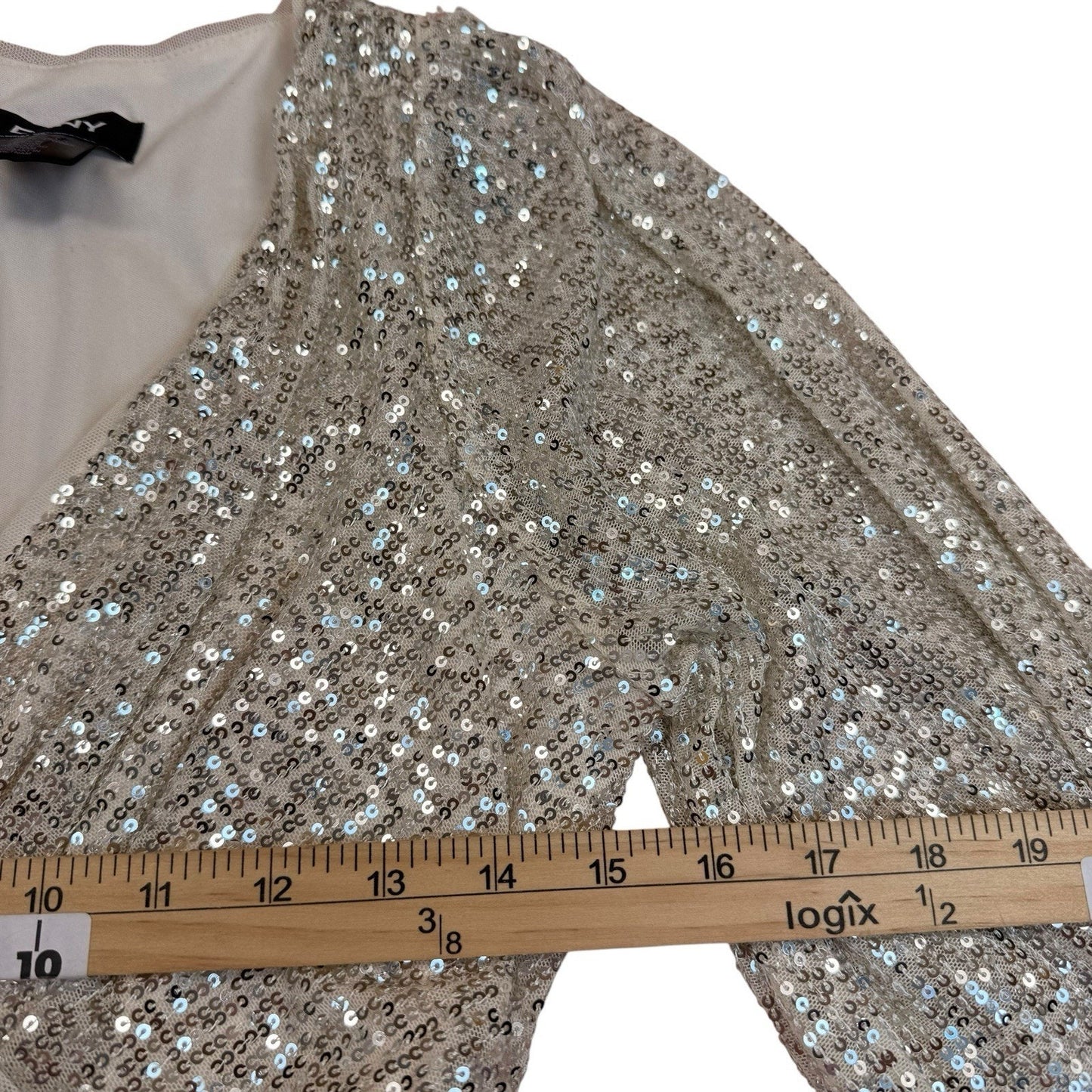 DKNY Gold Sequin Wrap Dress 3/4 Sleeve Midi Size 4 Women's