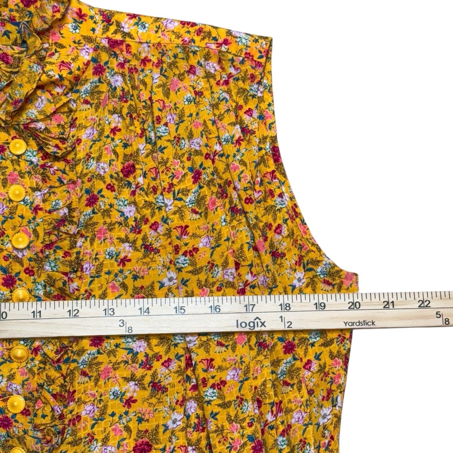 Women's Vintage Emanuel Ungaro Parallele Paris Yellow Floral Ruffle Neck Dress Small Fra