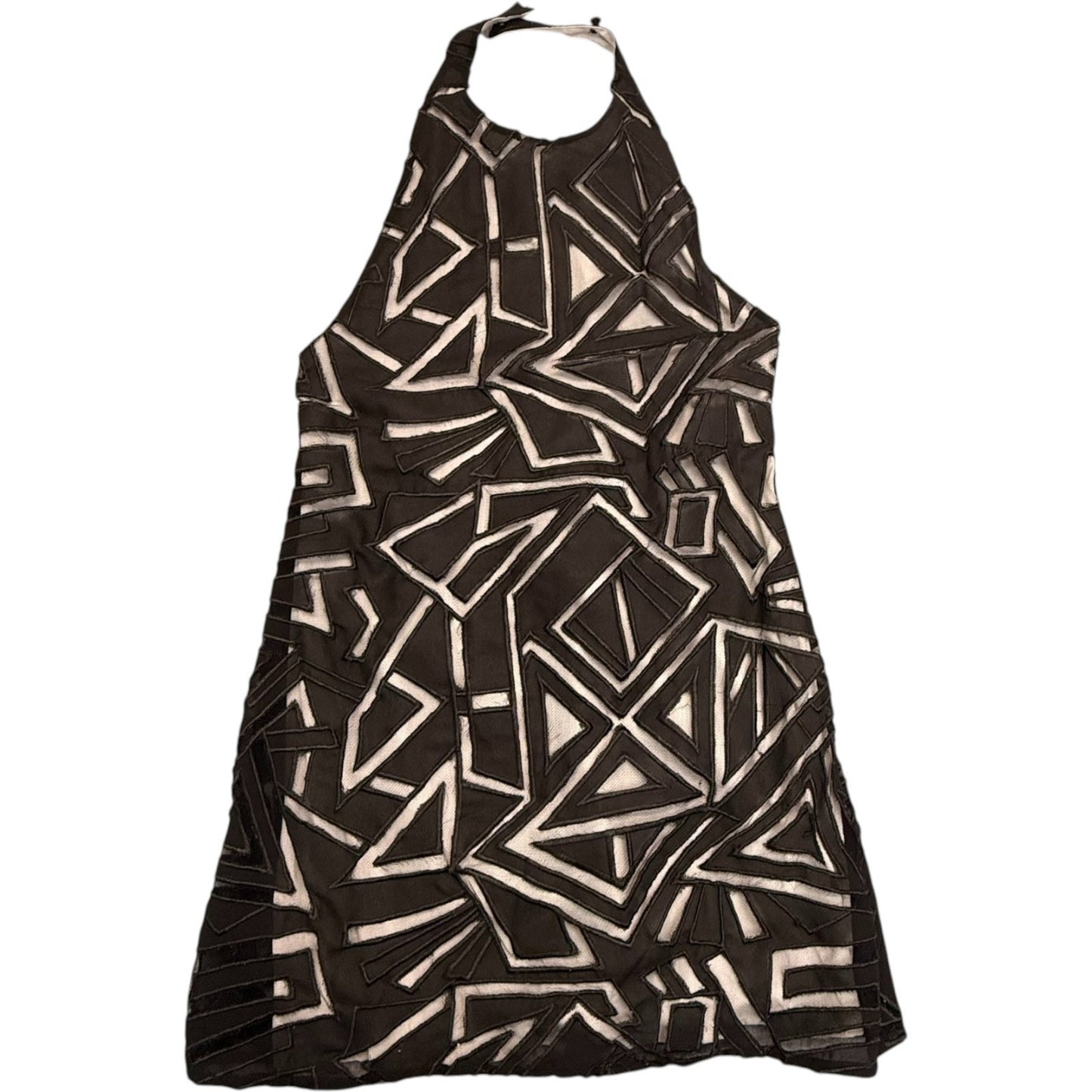NBD Say It Geometric Mesh Halter Dress XS Black White Lined Open Back Women's