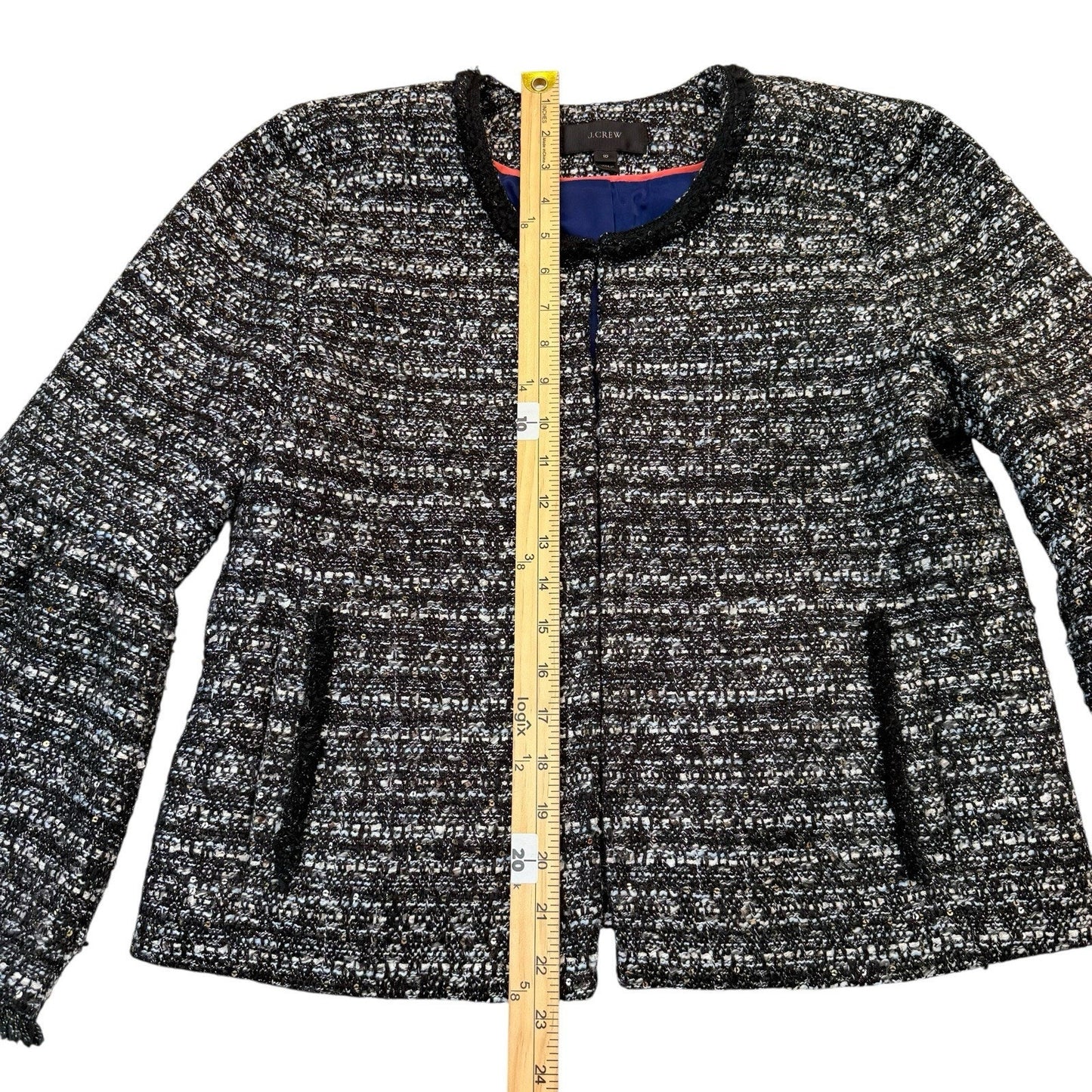 J.Crew Tweed Jacket 10 Bell Sleeve Black White Career Blazer Women's