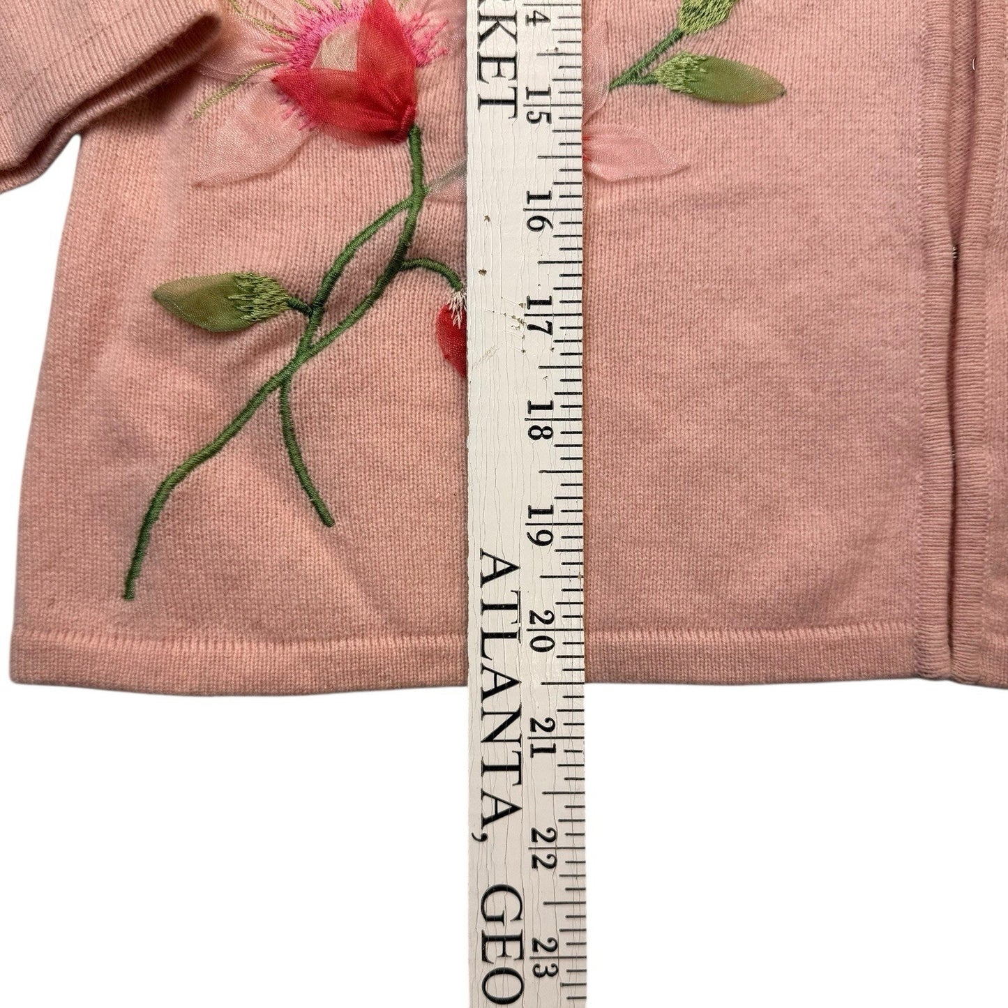 White + Warren Cashmere Cardigan Blush Floral Embroidered 3/4 Sleeve Women's