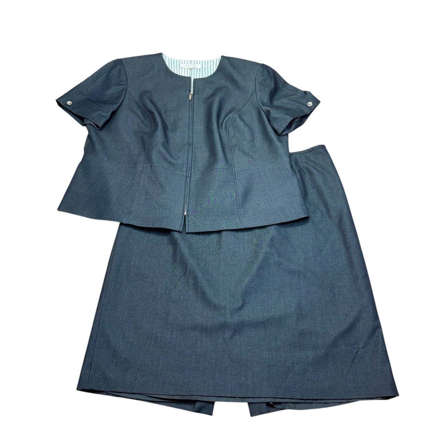 Vintage Tahari Arthur S Levine Skirt Suit Women's Short Sleeve Zip Jacket Pencil