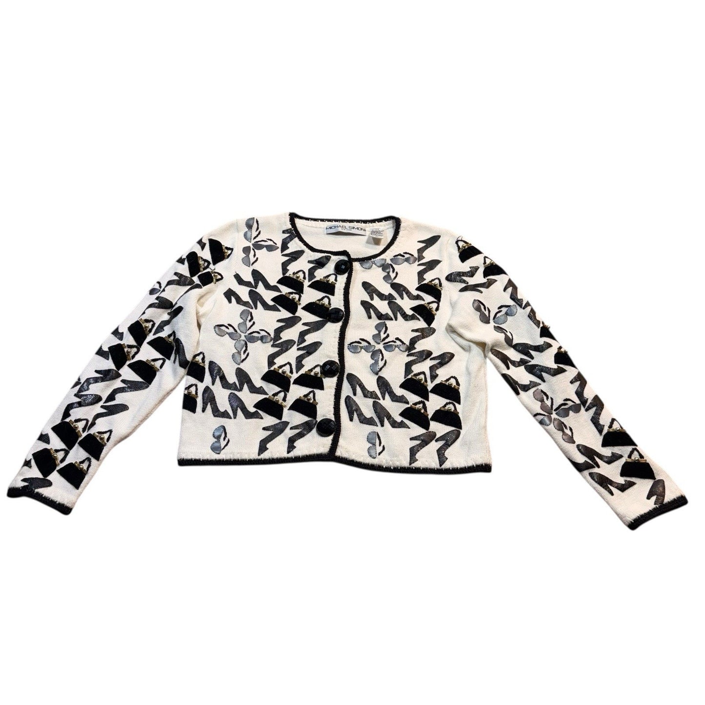 Vintage Michael Simon New York Sweater Women's Small White Black Art Knit