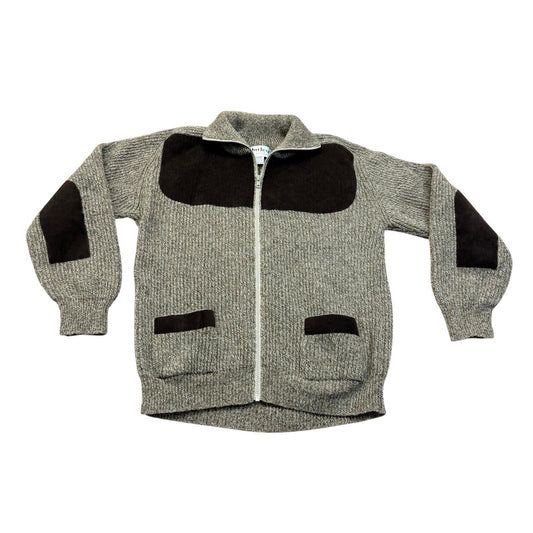 Vintage Harley of Scotland Wool Cardigan Jacket Zip Front Elbow Patches Medium Men's