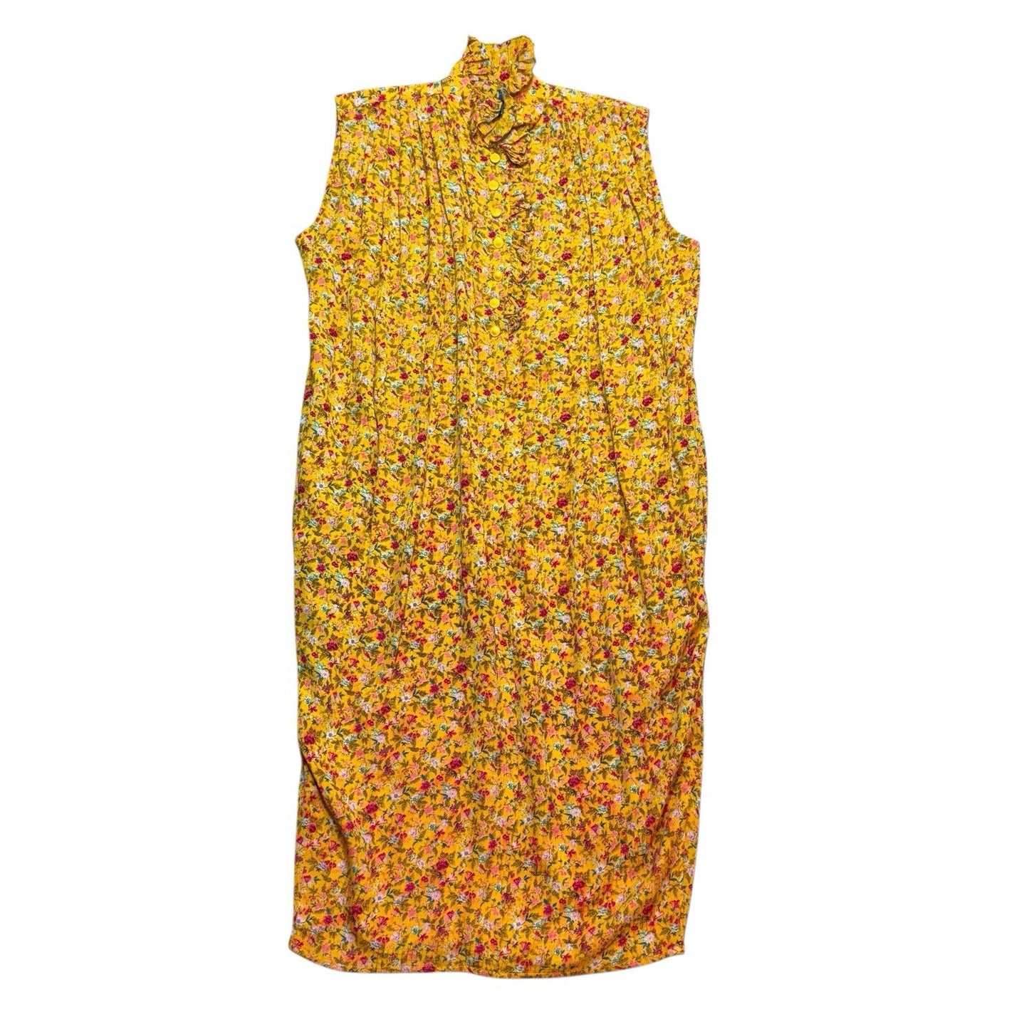 Women's Vintage Emanuel Ungaro Parallele Paris Yellow Floral Ruffle Neck Dress Small Fra