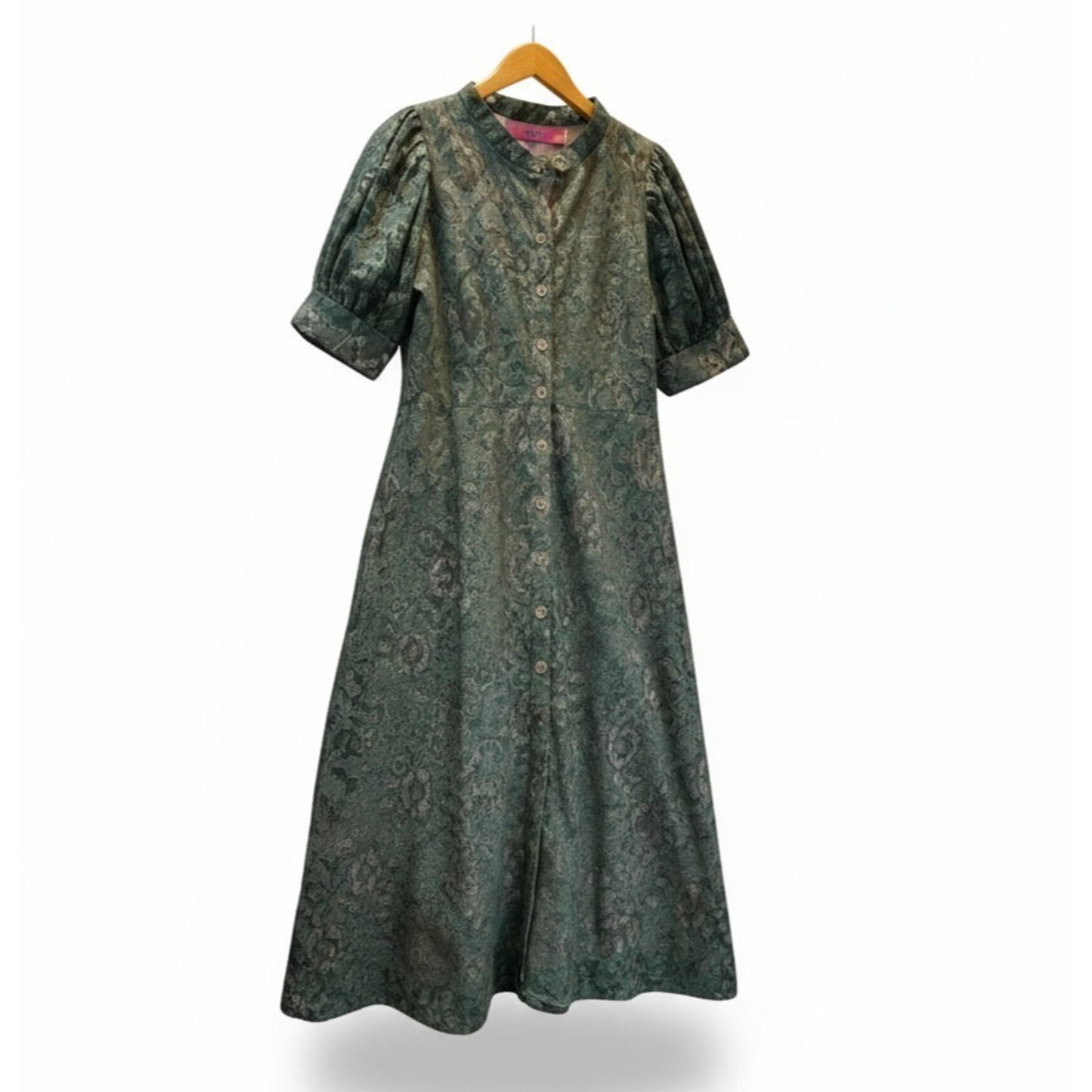 BURU Penny Day Gown Puff Sleeve Olive Eyelet Dress NWT Size Large MSRP $328 Women's