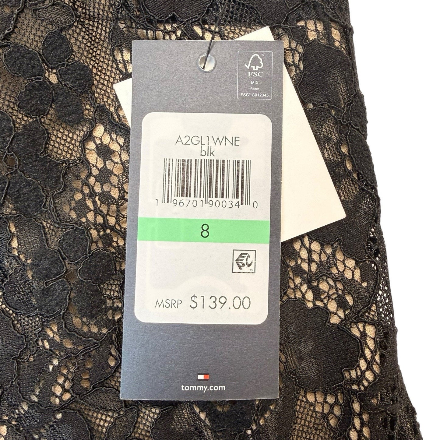Tommy Hilfiger Black Lace Dress Size 8 Sheath Sleeveless Nude Lined NWT Women's