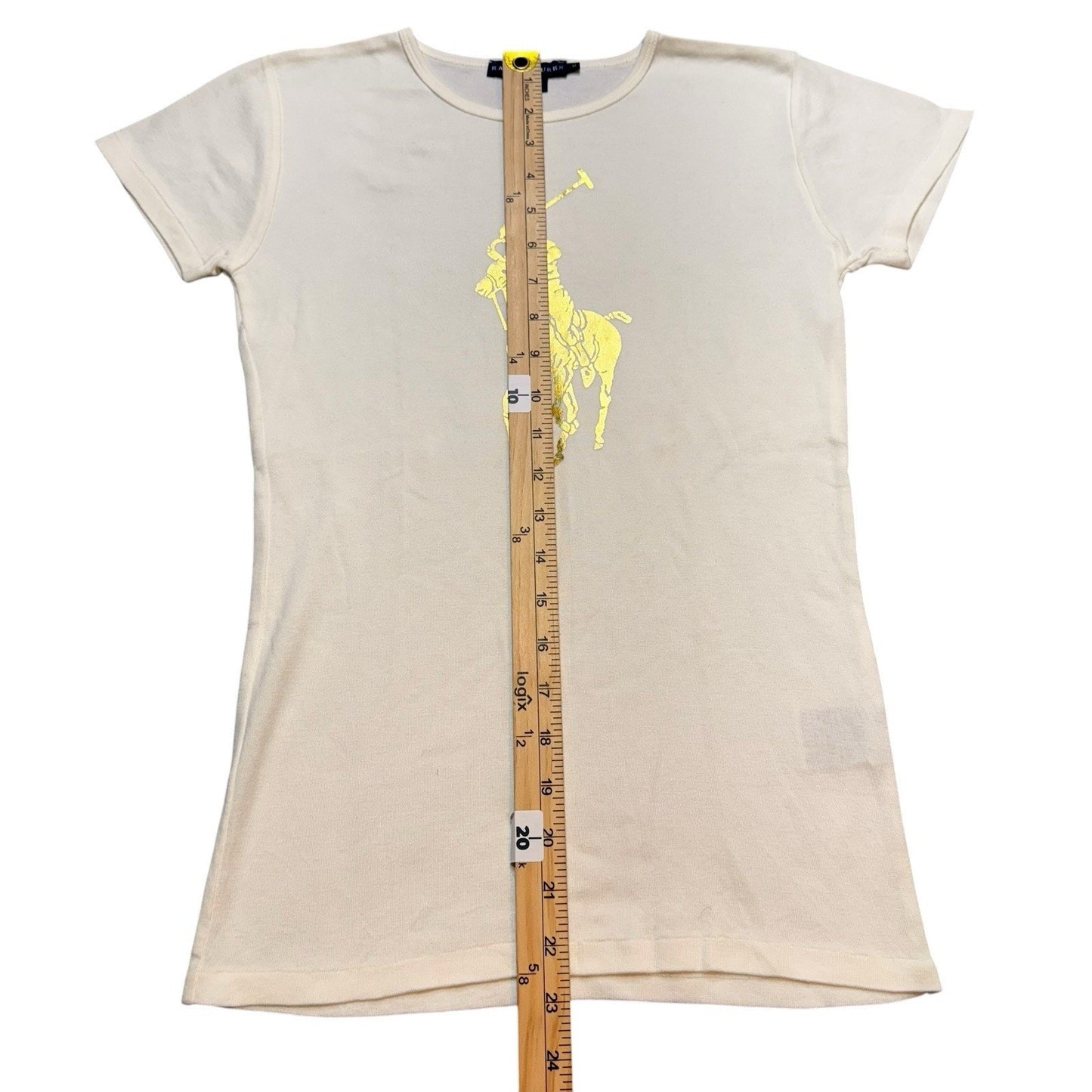Vintage Y2K Ralph Lauren Big Pony T-Shirt Women’s M White Yellow Pony USA Cotton