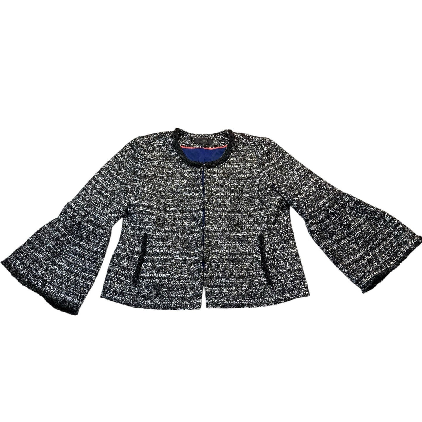 J.Crew Tweed Jacket 10 Bell Sleeve Black White Career Blazer Women's