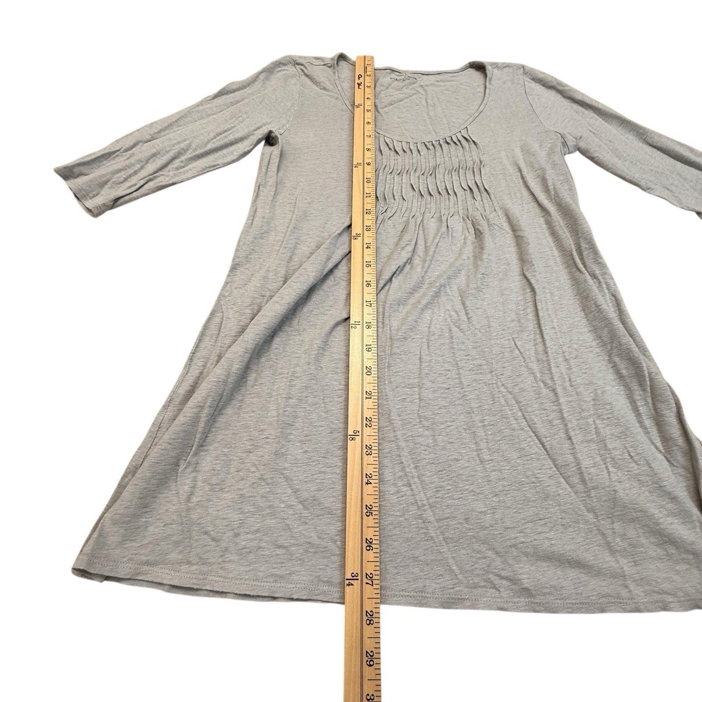 Eileen Fisher Linen Dress Women's Small Gray 3/4 Sleeve Smocked Tunic Scoop Neck