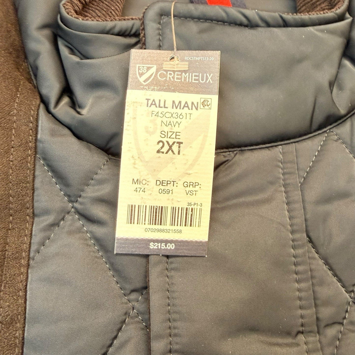 Cremieux Quilted Vest Men’s Big Tall NWT Navy Faux Leather $215