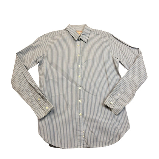 Vintage Calvin Klein Blue Pinstripe Button-Up Blouse Women’s Size 10 Y2K Minimal