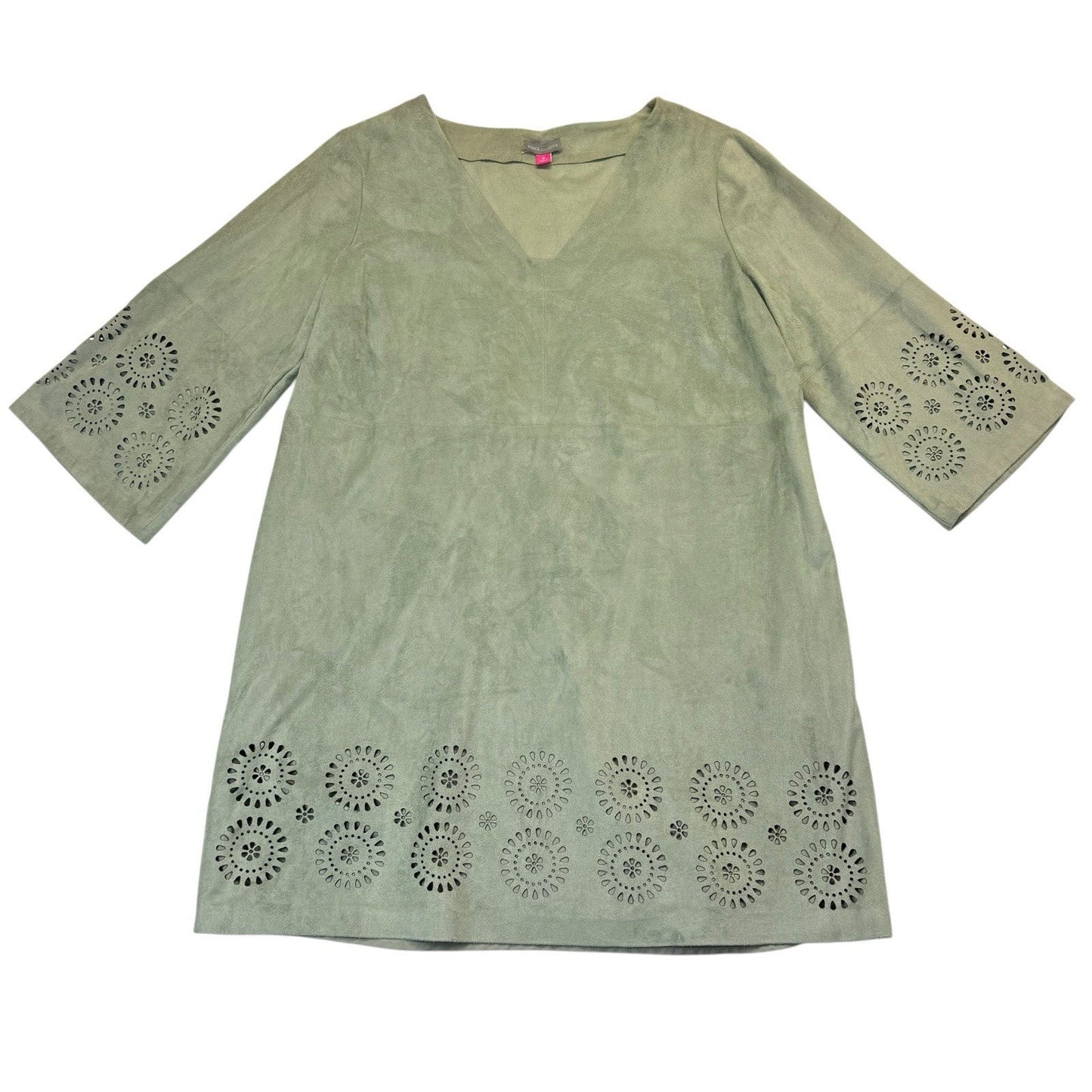Vince Camuto Sage Green Suede Tunic Dress Laser Cut NWT Size 16 Women's