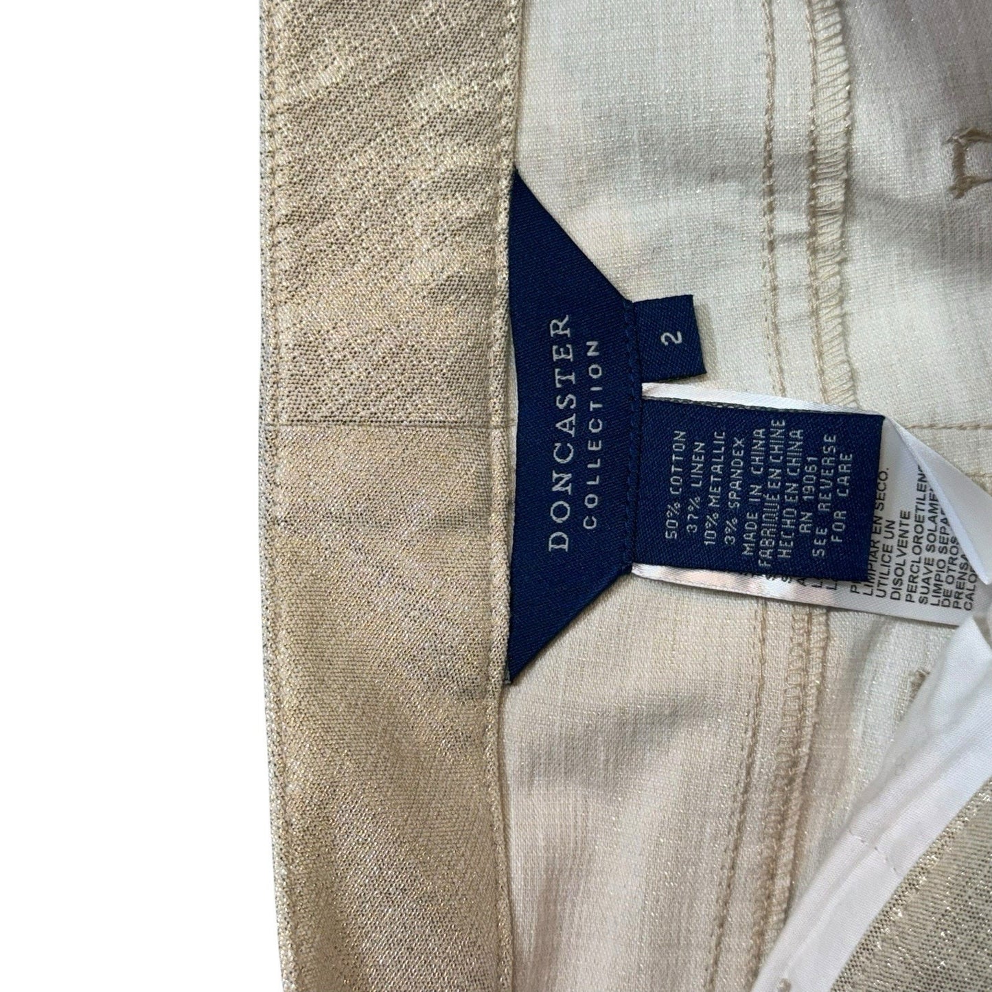 Doncaster Collection Gold Metallic Linen Blend Belted Jacket & Pants Set Sz 2 Women's SUIT, SET