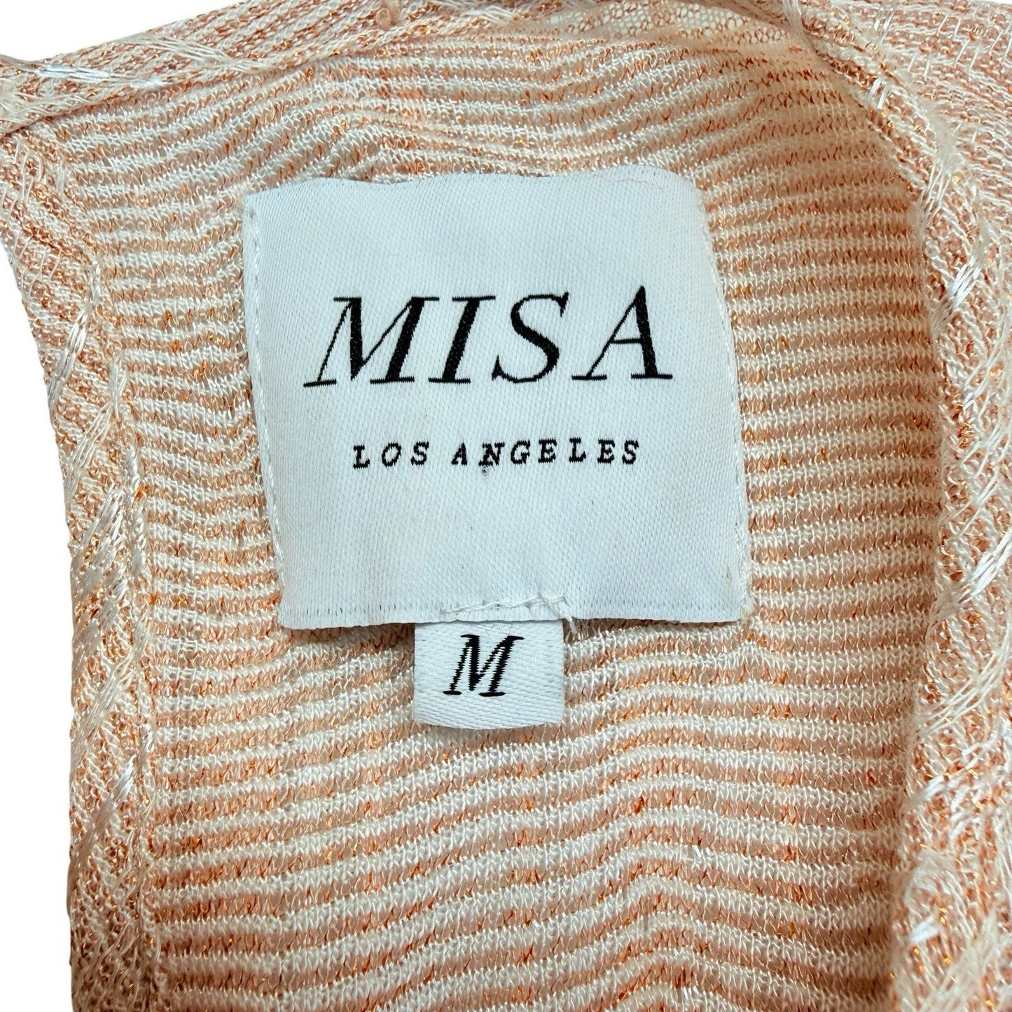 MISA Los Angeles Ruffle Tiered Mini Dress Peach Stripe Size M Women's
