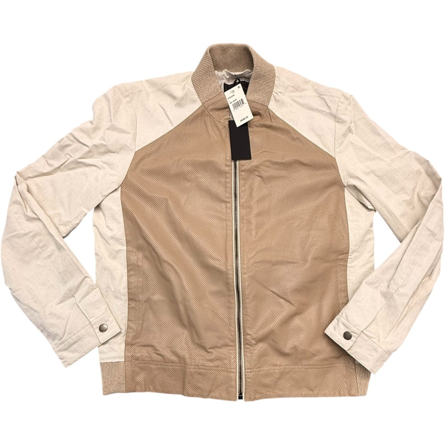 Saks Fifth Avenue Men's Size Large Tan White Color-Block Bomber Jackets - NEW