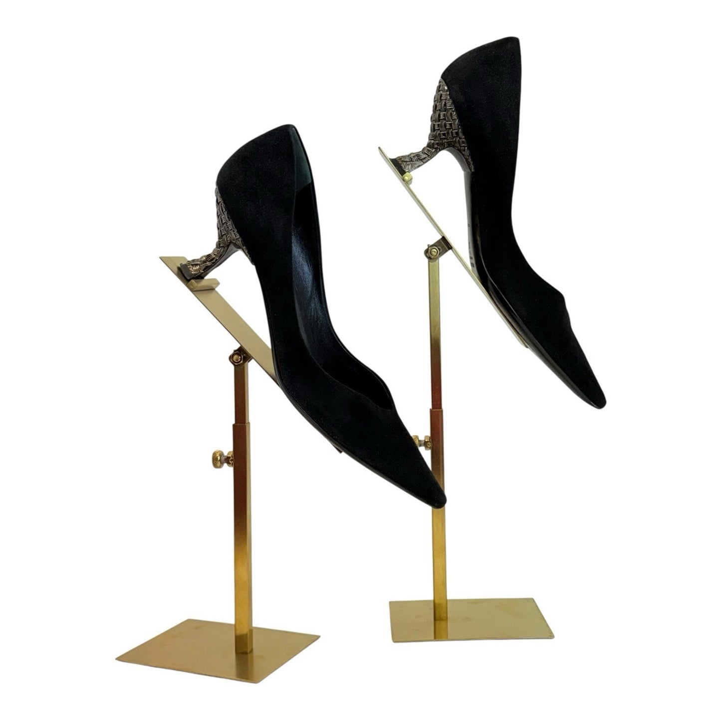 Prada Black Suede Pumps Size 35 Made in Italy Sculptural Heel/Shoes Women's Y2K US size 5