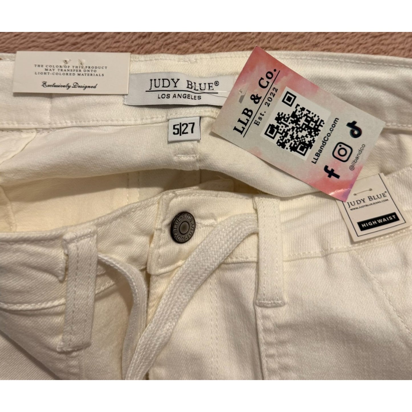Judy Blue High Waist White Jeans Women’s Sz 5/27 Slim Straight Stretch Denim NWT